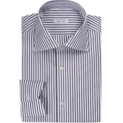 Viola Milano - Classic Stripe Cut-Away Collar Dress Shirt - Midnight/White LL - Handmade in Italy - Luxury Exclusive Collection - Avvenice^ Shirts