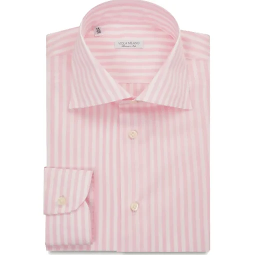 Viola Milano - Classic Stripe Cut-Away Collar Dress Shirt - Pink/White - Handmade in Italy - Luxury Exclusive Collection - Avvenice^ Shirts