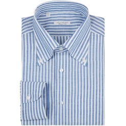 Viola Milano - Classic Stripe Carlo Riva 100% Linen Button-Down Shirt - Blue - Handmade in Italy - Luxury Exclusive Collection - Avvenice