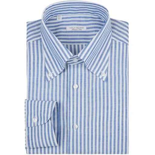 Viola Milano - Classic Stripe Carlo Riva 100% Linen Button-Down Shirt - Blue - Handmade in Italy - Luxury Exclusive Collection - Avvenice