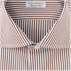 Viola Milano - Classic Stripe Cut-Away Collar Dress Shirt - Brown/White - Handmade in Italy - Luxury Exclusive Collection - Avvenice^ Shirts