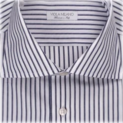 Viola Milano - Classic Stripe Cut-Away Collar Dress Shirt - Midnight/White LL - Handmade in Italy - Luxury Exclusive Collection - Avvenice^ Shirts