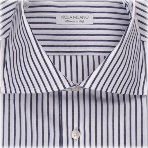 Viola Milano - Classic Stripe Cut-Away Collar Dress Shirt - Midnight/White LL - Handmade in Italy - Luxury Exclusive Collection - Avvenice^ Shirts