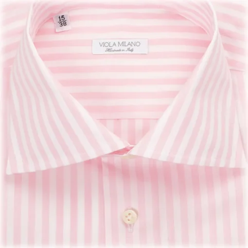 Viola Milano - Classic Stripe Cut-Away Collar Dress Shirt - Pink/White - Handmade in Italy - Luxury Exclusive Collection - Avvenice^ Shirts