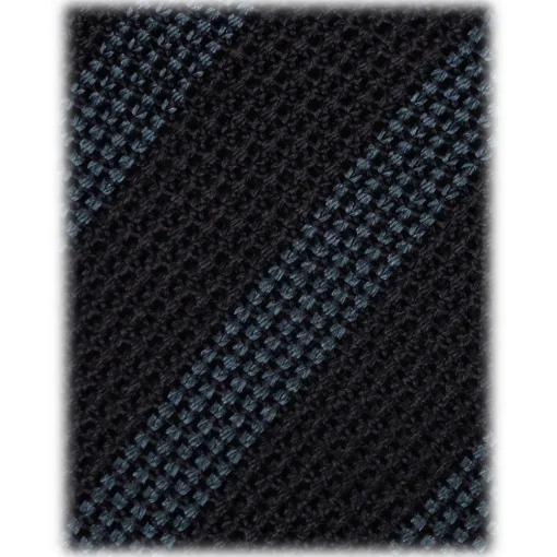 Viola Milano - Classic Stripe 3-Fold Grenadine Tie - Midnight/Sea - Handmade in Italy - Luxury Exclusive Collection - Avvenice