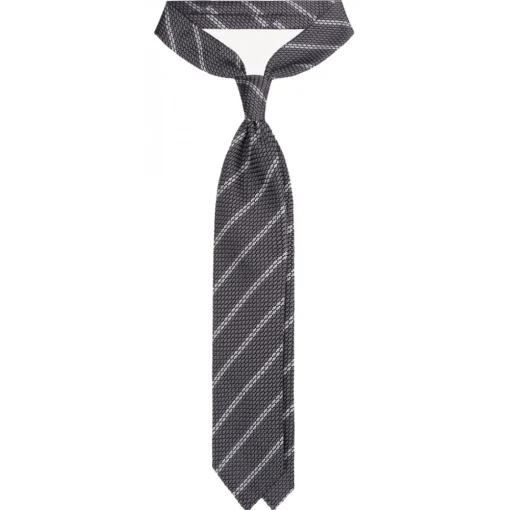 Viola Milano - Classic Stripe 3-Fold Grenadine Tie - Grey/White - Handmade in Italy - Luxury Exclusive Collection - Avvenice^ Ties & Bow Ties