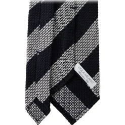 Viola Milano - Classic Stripe 3-Fold Grenadine Tie - Navy/White - Handmade in Italy - Luxury Exclusive Collection - Avvenice^ Ties & Bow Ties