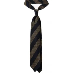 Viola Milano - Classic Stripe 3-Fold Grenadine Tie - Navy/Taupe - Handmade in Italy - Luxury Exclusive Collection - Avvenice