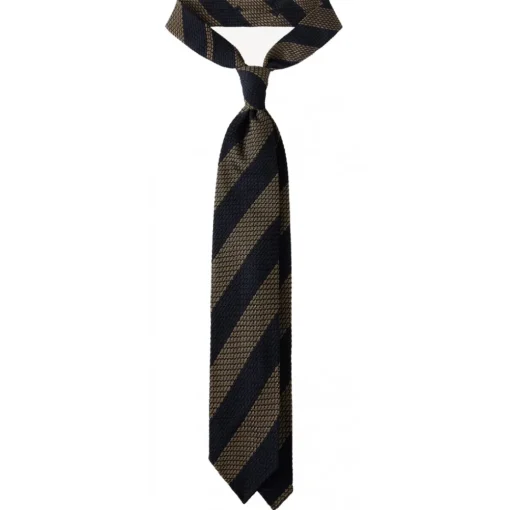 Viola Milano - Classic Stripe 3-Fold Grenadine Tie - Navy/Taupe - Handmade in Italy - Luxury Exclusive Collection - Avvenice