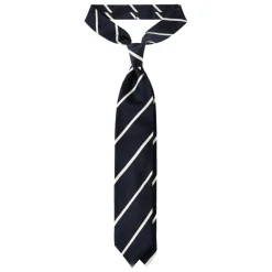 Viola Milano - Classic Stripe Selftipped Woven Silk Jacquard Tie – Navy / White - Made in Italy - Luxury Exclusive Collection - Avvenice^ Ties & Bow Ties