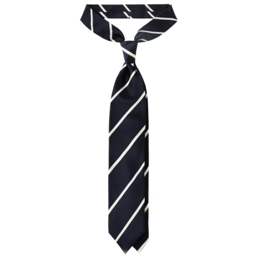Viola Milano - Classic Stripe Selftipped Woven Silk Jacquard Tie – Navy / White - Made in Italy - Luxury Exclusive Collection - Avvenice^ Ties & Bow Ties