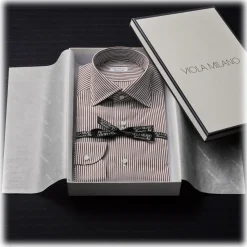 Viola Milano - Classic Stripe Cut-Away Collar Dress Shirt - Brown/White - Handmade in Italy - Luxury Exclusive Collection - Avvenice^ Shirts