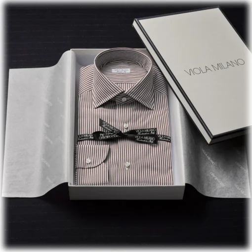 Viola Milano - Classic Stripe Cut-Away Collar Dress Shirt - Brown/White - Handmade in Italy - Luxury Exclusive Collection - Avvenice^ Shirts