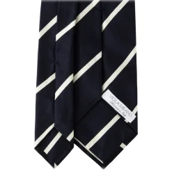 Viola Milano - Classic Stripe Selftipped Woven Silk Jacquard Tie – Navy / White - Made in Italy - Luxury Exclusive Collection - Avvenice^ Ties & Bow Ties