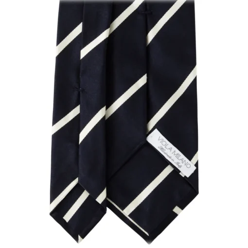 Viola Milano - Classic Stripe Selftipped Woven Silk Jacquard Tie – Navy / White - Made in Italy - Luxury Exclusive Collection - Avvenice^ Ties & Bow Ties