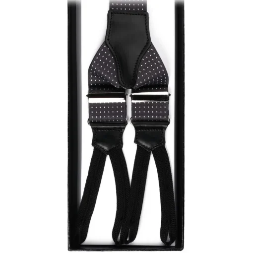 Viola Milano - Classic Width Braces L Braid Ends - Polka Dot Grey - Handmade in Italy - Luxury Exclusive Collection - Avvenice^ Other Accessories