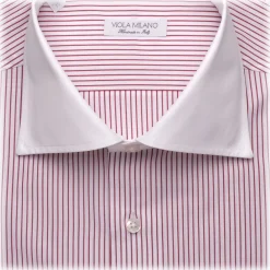 Viola Milano - Contrast Collar Shirt - Red and White - Handmade in Italy - Luxury Exclusive Collection - Avvenice