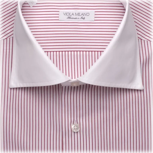 Viola Milano - Contrast Collar Shirt - Red and White - Handmade in Italy - Luxury Exclusive Collection - Avvenice