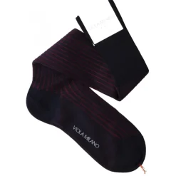 Viola Milano - Contrast Striped Over-The-Calf Cotton Socks - Navy/Wine - Handmade in Italy - Luxury Exclusive Collection - Avvenice^ Accessories