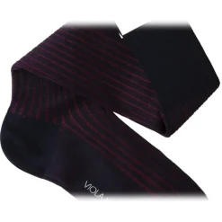Viola Milano - Contrast Striped Over-The-Calf Cotton Socks - Navy/Wine - Handmade in Italy - Luxury Exclusive Collection - Avvenice^ Accessories