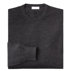 Viola Milano - Crew-Neck Merino Jumper - Dark Grey - Handmade in Italy - Luxury Exclusive Collection - Avvenice^ Knitwears