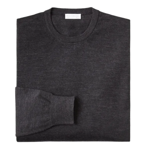 Viola Milano - Crew-Neck Merino Jumper - Dark Grey - Handmade in Italy - Luxury Exclusive Collection - Avvenice^ Knitwears