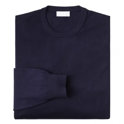 Viola Milano - Crew-Neck Merino Jumper - Navy - Handmade in Italy - Luxury Exclusive Collection - Avvenice^ Knitwears