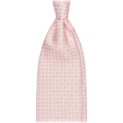 Viola Milano - Cross Pattern Handprinted Selftipped Silk Tie - Pink/White - Handmade in Italy - Luxury Exclusive Collection - Avvenice