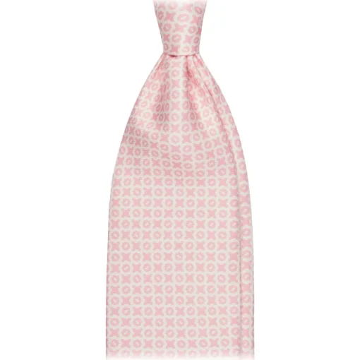 Viola Milano - Cross Pattern Handprinted Selftipped Silk Tie - Pink/White - Handmade in Italy - Luxury Exclusive Collection - Avvenice