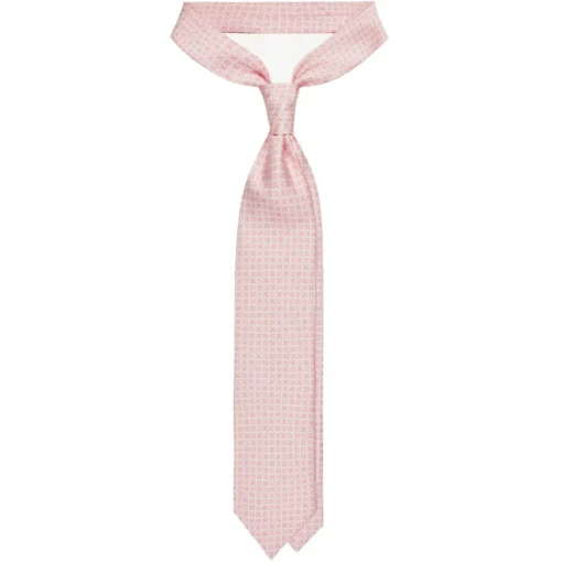 Viola Milano - Cross Pattern Handprinted Selftipped Silk Tie - Pink/White - Handmade in Italy - Luxury Exclusive Collection - Avvenice
