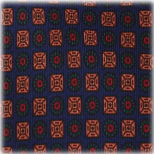 Viola Milano - Diamond Floral Handprinted Ancient Madder Silk Tie – Navy Mix - Made in Italy - Luxury Exclusive Collection - Avvenice