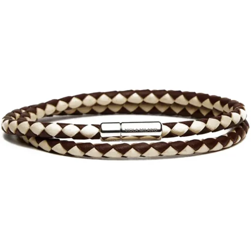Viola Milano - Double Braided Two-Tone Italian Leather Bracelet - Brown Sand - Handmade in Italy - Luxury Exclusive Collection - Avvenice^ Bracelets