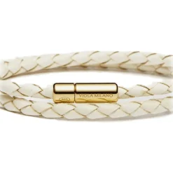 Viola Milano - Double Braided Italian Leather Bracelet Gold Clasp - Off White - Handmade in Italy - Luxury Exclusive Collection - Avvenice^ Bracelets