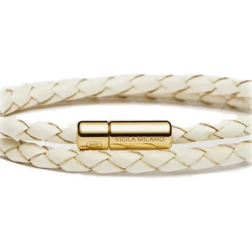 Viola Milano - Double Braided Italian Leather Bracelet Gold Clasp - Off White - Handmade in Italy - Luxury Exclusive Collection - Avvenice^ Bracelets