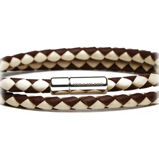Viola Milano - Double Braided Two-Tone Italian Leather Bracelet - Brown Sand - Handmade in Italy - Luxury Exclusive Collection - Avvenice^ Bracelets