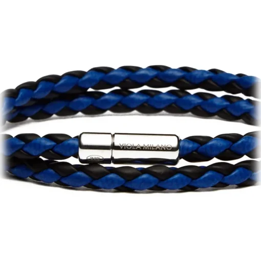 Viola Milano - Double Braided Two-Tone Italian Leather Bracelet - Black Blue - Handmade in Italy - Luxury Exclusive Collection - Avvenice^ Bracelets