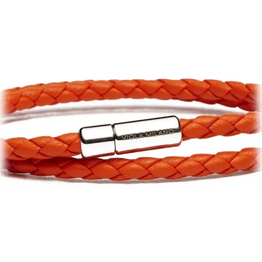 Viola Milano - Double Braided Italian Leather Bracelet - Orange - Handmade in Italy - Luxury Exclusive Collection - Avvenice^ Bracelets