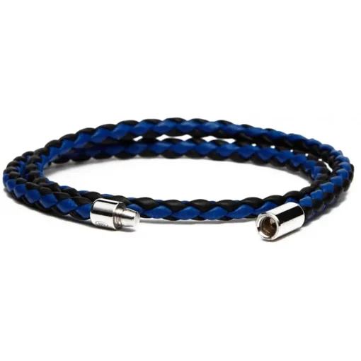 Viola Milano - Double Braided Two-Tone Italian Leather Bracelet - Black Blue - Handmade in Italy - Luxury Exclusive Collection - Avvenice^ Bracelets