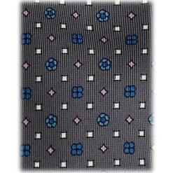 Viola Milano - Floral Pattern Handprinted Selftipped Silk Tie - Grey Mix - Handmade in Italy - Luxury Exclusive Collection - Avvenice^ Ties & Bow Ties