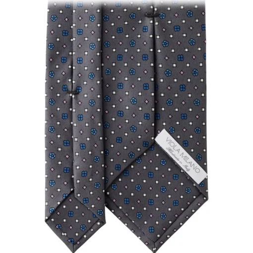 Viola Milano - Floral Pattern Handprinted Selftipped Silk Tie - Grey Mix - Handmade in Italy - Luxury Exclusive Collection - Avvenice^ Ties & Bow Ties