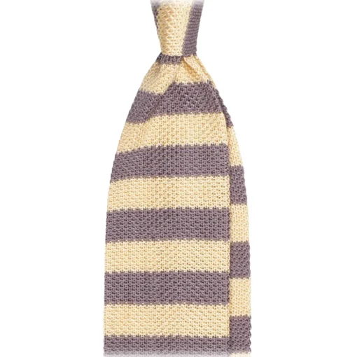 Viola Milano - Knitted Classic Stripe Silk Tie - Sun/Grey - Handmade in Italy - Luxury Exclusive Collection - Avvenice^ Ties & Bow Ties