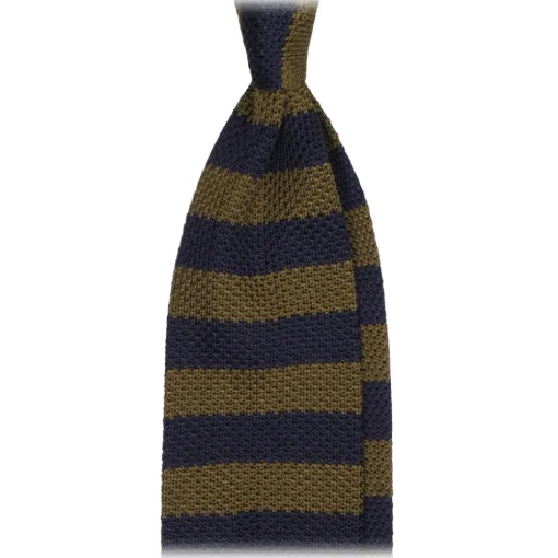 Viola Milano - Knitted Classic Stripe Silk Tie - Olive/Sand - Handmade in Italy - Luxury Exclusive Collection - Avvenice^ Ties & Bow Ties
