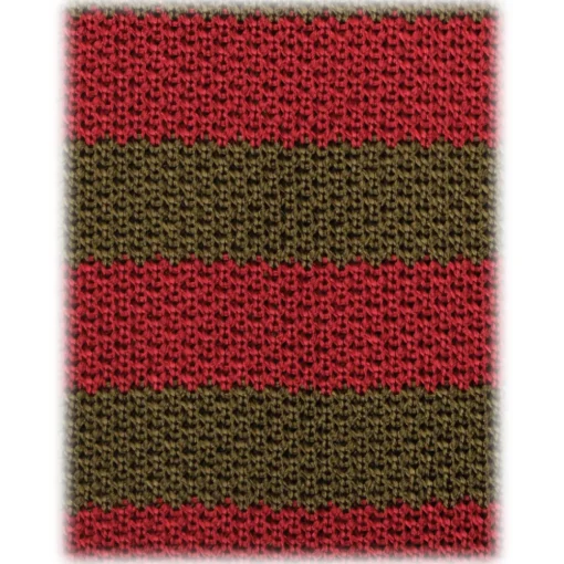 Viola Milano - Knitted Classic Stripe Silk Tie - Olive/Red - Handmade in Italy - Luxury Exclusive Collection - Avvenice