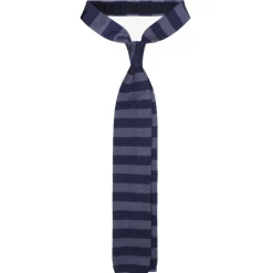Viola Milano - Knitted Classic Stripe Silk Tie - Sea/Navy - Handmade in Italy - Luxury Exclusive Collection - Avvenice