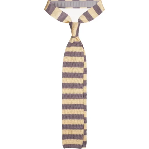 Viola Milano - Knitted Classic Stripe Silk Tie - Sun/Grey - Handmade in Italy - Luxury Exclusive Collection - Avvenice^ Ties & Bow Ties