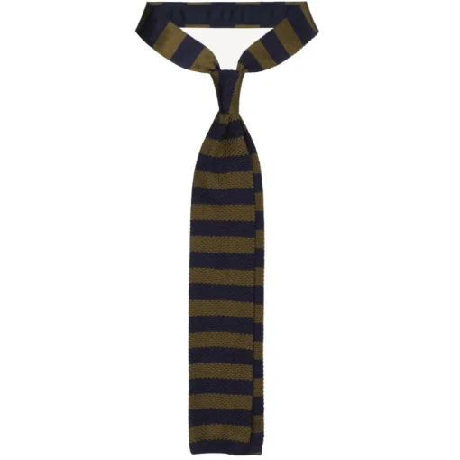 Viola Milano - Knitted Classic Stripe Silk Tie - Olive/Sand - Handmade in Italy - Luxury Exclusive Collection - Avvenice^ Ties & Bow Ties