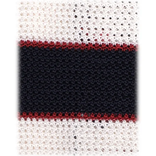 Viola Milano - Knitted Multi Stripe Silk Tie - Navy/White Mix - Handmade in Italy - Luxury Exclusive Collection - Avvenice