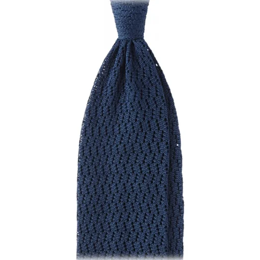 Viola Milano - Knitted Zig Zag Pattern Silk Tie - Blue - Handmade in Italy - Luxury Exclusive Collection - Avvenice