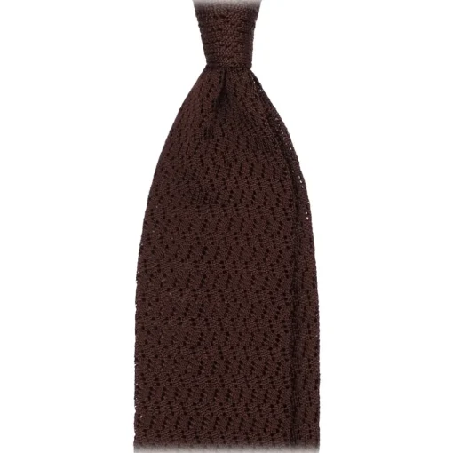 Viola Milano - Knitted Zig Zag Pattern Silk Tie - Brown - Handmade in Italy - Luxury Exclusive Collection - Avvenice