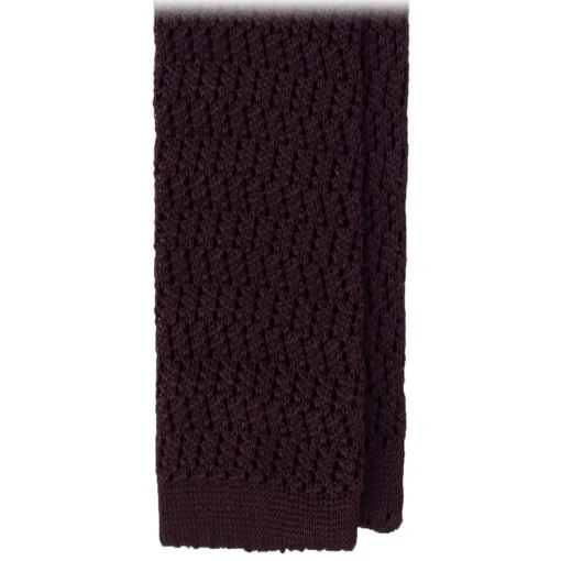 Viola Milano - Knitted Zig Zag Pattern Silk Tie - Brown - Handmade in Italy - Luxury Exclusive Collection - Avvenice